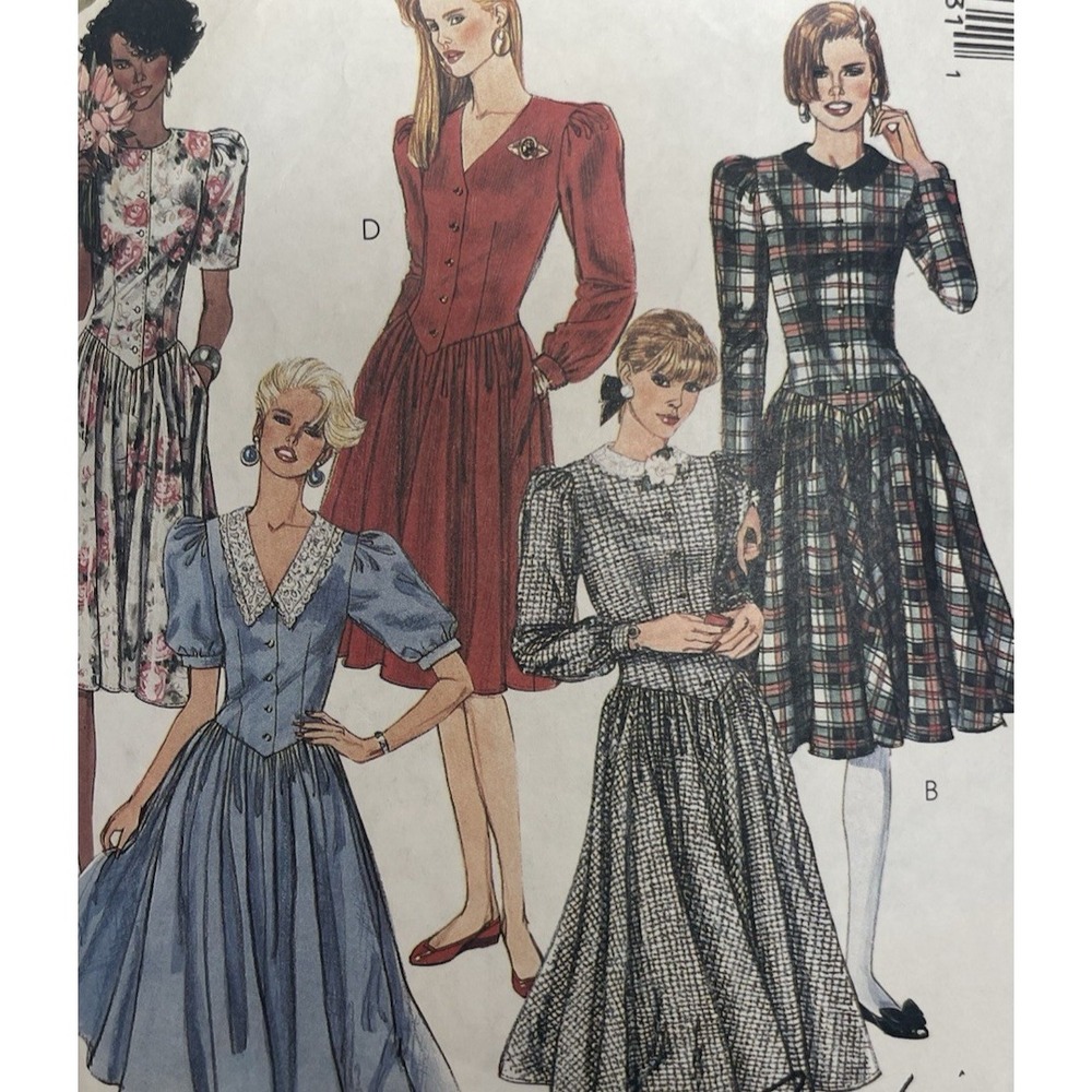 ⚜️Vtg 1988 McCalls #3823  Drop Waist Dress Poof Sleeves Sz 6,8,10  Cut Pattern